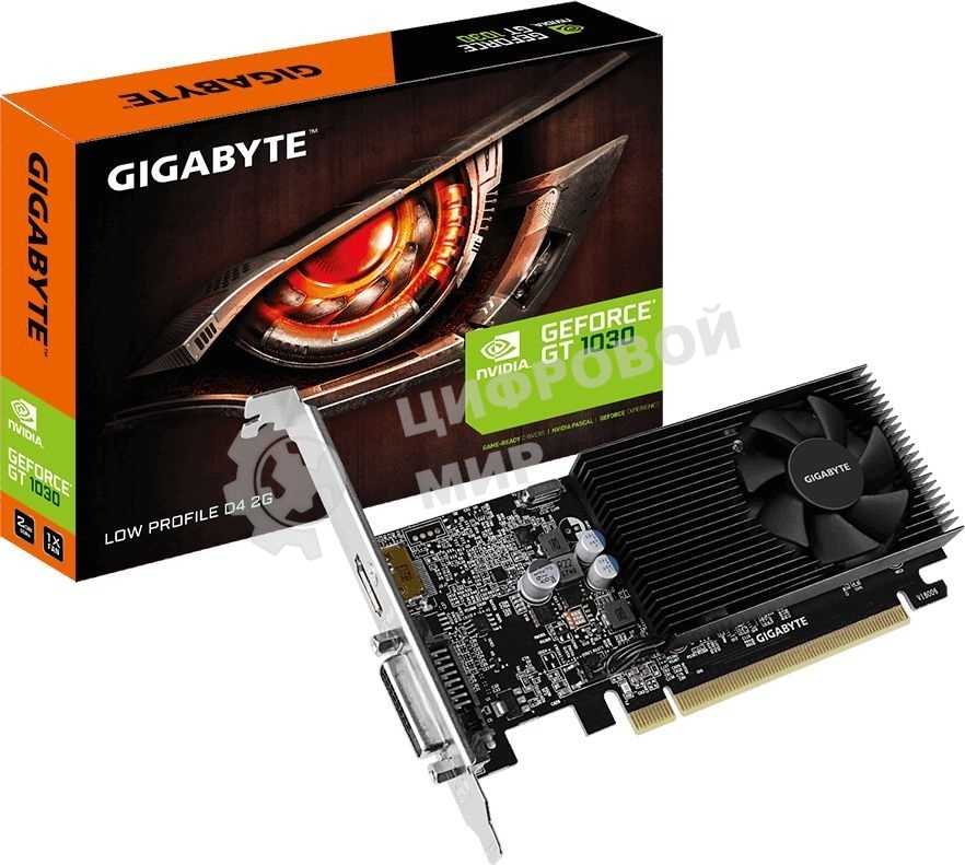 Видеокарта Gigabyte GV-N1030D4-2GL NVidia GeForce GT 1030, 2Gb DDR4/64-bit, PCI-Ex16 3.0, DVI-Dx1, HDMI2.0bx1, LP, 2-slot cooler, Retail