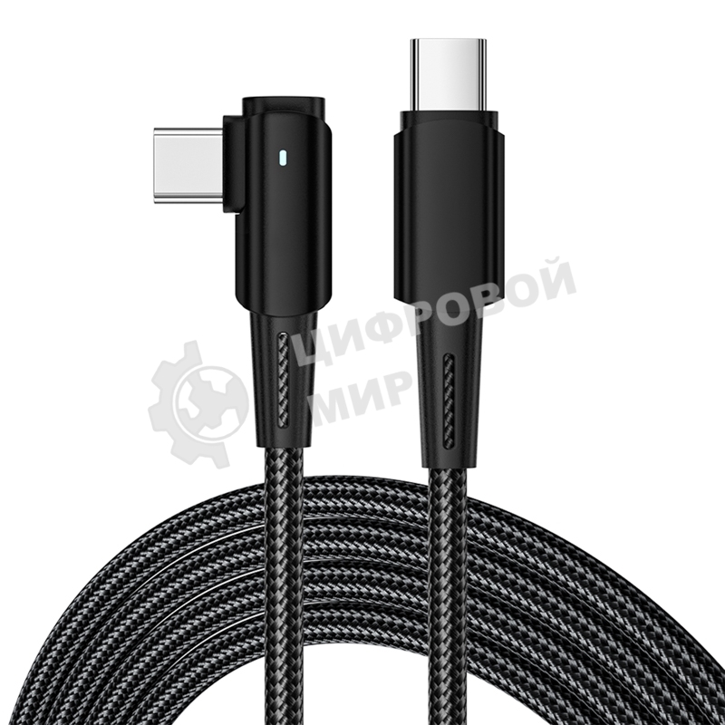 Кабель Rexant Type-C – Type-C, 5А, 100Вт, 1м, в черной нейлоновой оплетке, с угловым штекером и световой индикацией