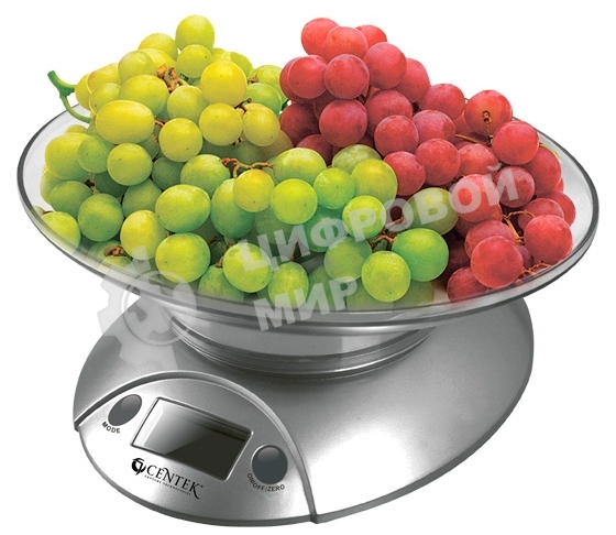 Весы кухонные Centek CT-2451 электронные, чаша, пластик, 5кг серебро/черный