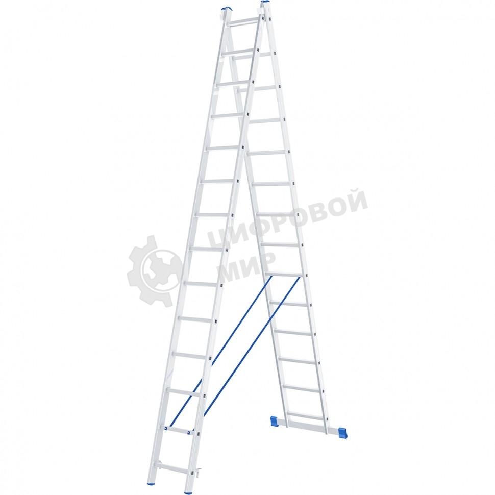 Лестница Сибртех 2 х 14 ступеней, алюминиевая, двухсекционная