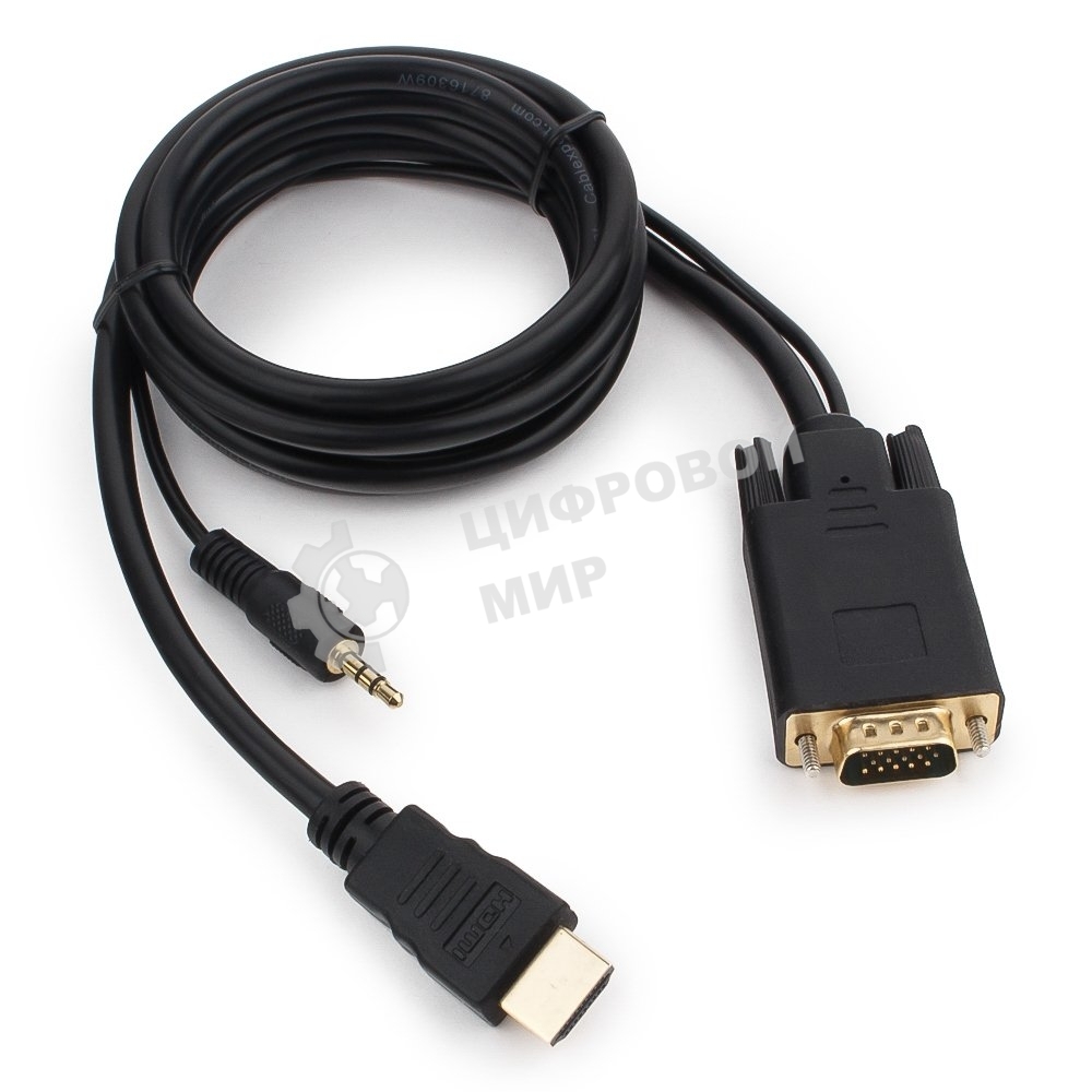 Кабель HDMI->VGA Cablexpert A-HDMI-VGA-03-6, 19M/15M + 3.5Jack, медь, позол.разъемы, 1.8м, черный, пакет