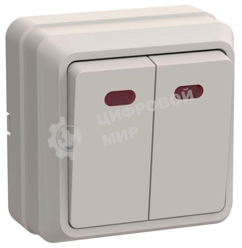 Выключатель 2-кл. ОП ОКТАВА с инд. 10А IP20 ВС20-2-1-ОКм крем. IEK EVO21-K33-10-DC