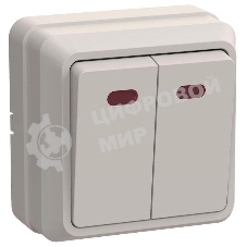 Выключатель 2-кл. ОП ОКТАВА с инд. 10А IP20 ВС20-2-1-ОКм крем. IEK EVO21-K33-10-DC