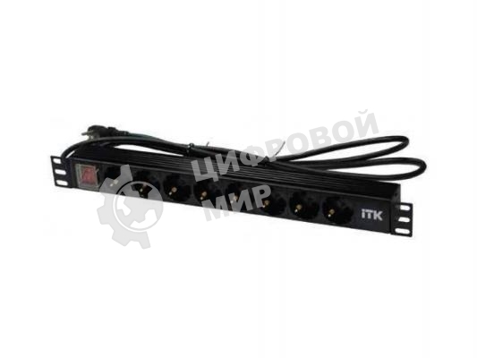 Блок розеток 19 (8шт)PDU с LED выкл.алюм.профиль 1U шнур 2м вилка DIN49440 (нем.станд.) PH12-8D1 ITK