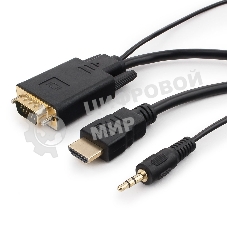Кабель HDMI->VGA Cablexpert A-HDMI-VGA-03-6, 19M/15M + 3.5Jack, медь, позол.разъемы, 1.8м, черный, пакет
