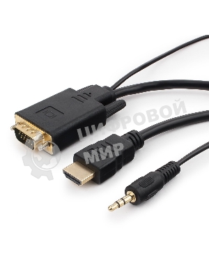 Кабель HDMI->VGA Cablexpert A-HDMI-VGA-03-6, 19M/15M + 3.5Jack, медь, позол.разъемы, 1.8м, черный, пакет