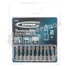 Набор бит торсионных Gross PH2x25 мм, для ударных шуруповертов, 10 шт.