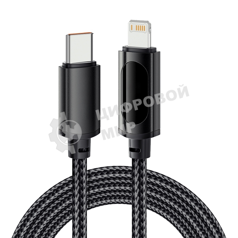 Кабель Rexant Type-C – Lightning для Apple, 3А, 1м, в черной нейлоновой оплетке, с LED-дисплеем