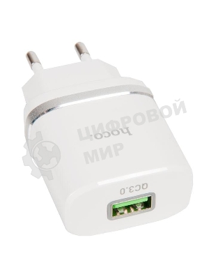 Сетевое зарядное устройство + Кабель Micro HOCO HC-16286 C12Q/1m/QC 3.0/1 USB/Выход: 5V_9V_12V, 18W, белый