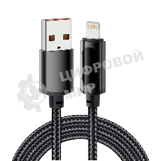 Кабель Rexant USB-A - Lightning для Apple, 2,4А, 1м, в черной нейлоновой оплетке, c LED дисплеем
