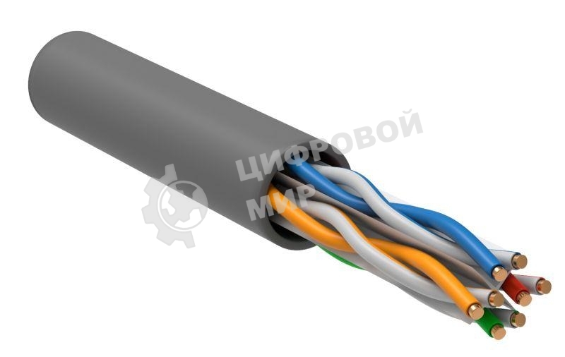 Кабель связи ITK витая пара U/UTP, кат.6, 4 пары 23AWG solid, 305м, ПВХ, серый