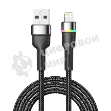 Кабель Rexant USB-A - Lightning для Apple, 2,4А, 1м, в черной нейлоновой оплетке, с LED подсветкой