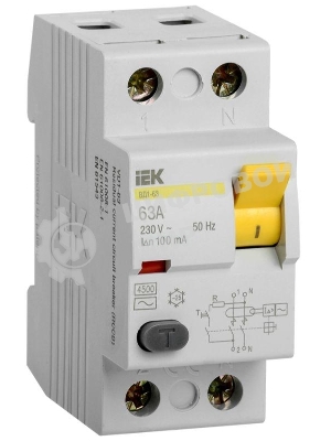 Выключатель дифференциального тока (УЗО) IEK MDV10-2-063-100 ВД1-63 2Р 63А 100мА IEK