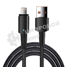 Кабель Rexant USB-A - Lightning для Apple, 2,4А, 1м, в черной нейлоновой оплетке, со световой индикацией