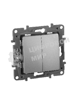 Переключатель 2-клавишный, 10AX, алюминий ETIKA 