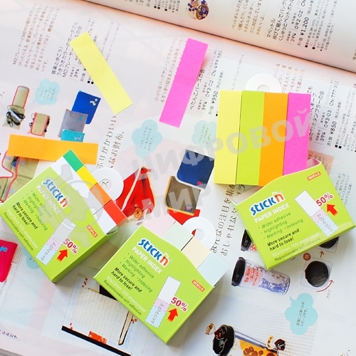 Закладки самоклеящиеся, индексы бумажные Stick`n 21613 12x50мм, 4 цвета в упаковке, 100 листов, европодвес