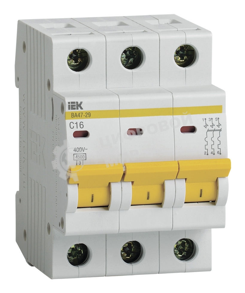Выключатель автоматический модульный 3п C 16А 4.5кА ВА47-29 IEK MVA20-3-016-C