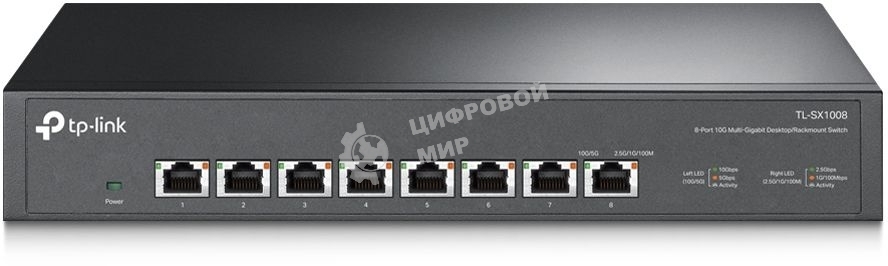 Коммутато TP-Link 8-port Desktop/Rackmount 10G Unmanaged Switch, 8 100/1G/2.5G/5G/10G RJ-45 ports,  1 Fan with intelligent speed control, 100-240 VAC, 50/60 Hz.