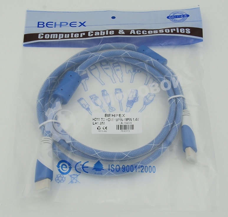 Кабель HDMI Ver.1.4 синий/белый jack HDMI19 (m)/HDMI19 (m) 1.8м феррит.кольца позолоченные контакты