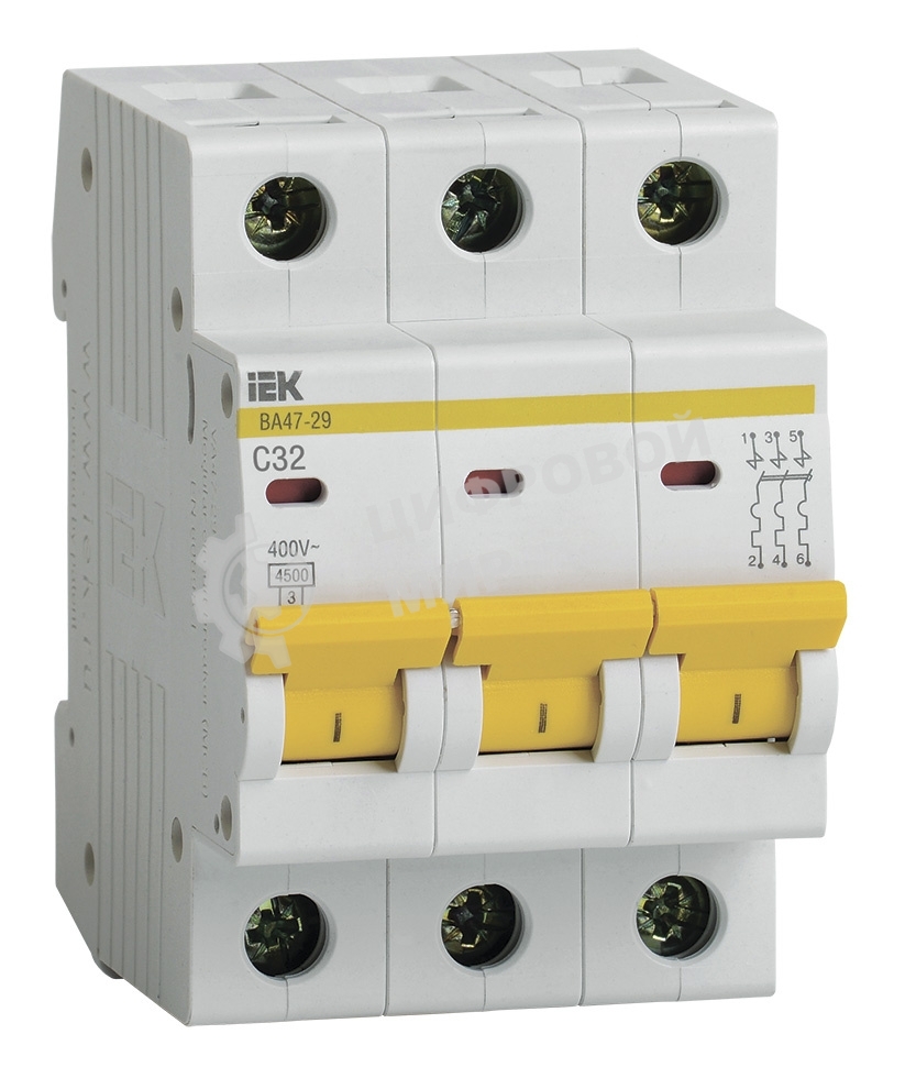 Выключатель автоматический модульный 3п C 32А 4.5кА ВА47-29 IEK MVA20-3-032-C