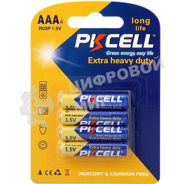 Солевой элемент питания PKCELL R03P-4B тип - AAА 4 шт в блистере