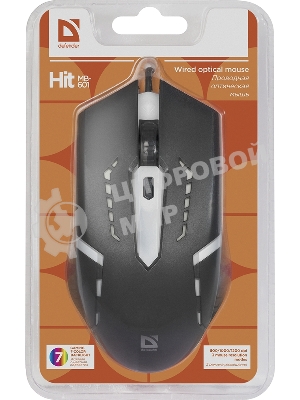 Мышь проводная Defender Hit MB-601 черный, 1200 dpi, USB, кнопки - 4