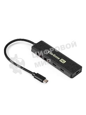USB-концентратор 4-в-1 ExeGate DUB-2C2P/10G (кабель-адаптер USB 3.2 Gen2 Type C --> 2xUSB3.2 Gen2 Type-A (10G)/2xUSB3.2 Gen2 Type-C (10G), SuperSpeed+ USB 10Gbps, Plug&Play, черный)