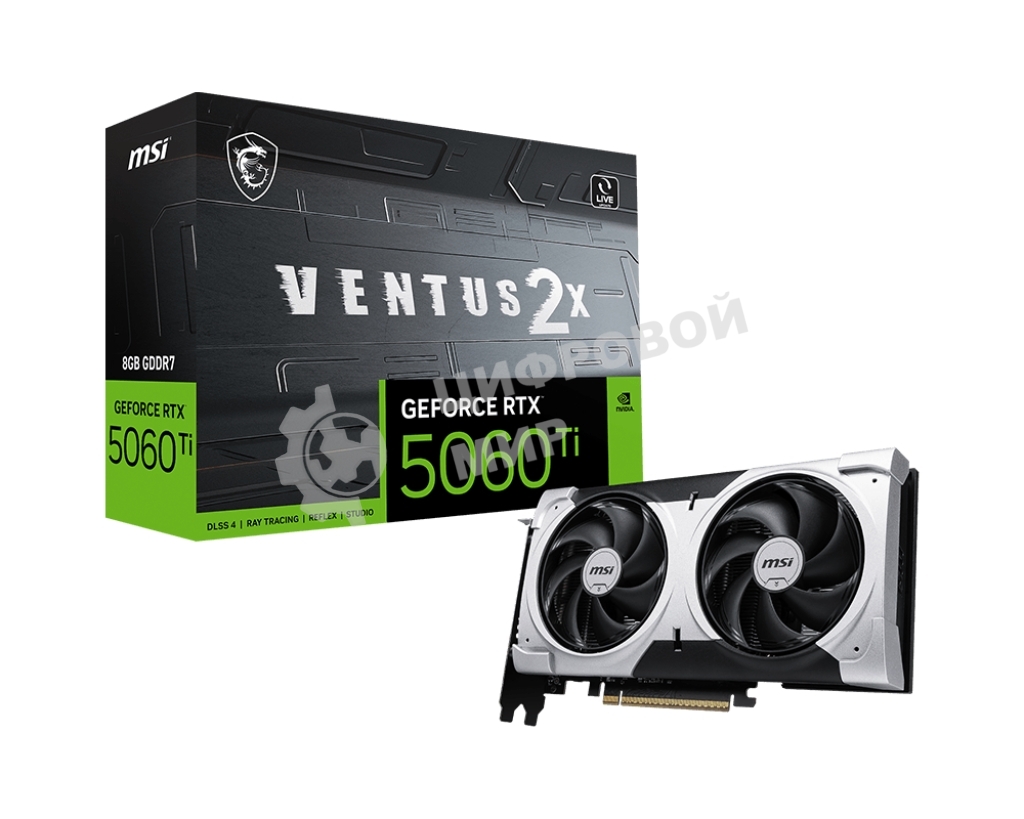 Видеокарта MSI RTX 5060 TI 8G VENTUS 2X PLUS, NVIDIA RTX 5060 Ti, 8 ГБ GDDR7, 128 бит, PCI-e 5.0, 1xHDMI, 3xDP, 2587 МГц