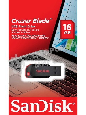 Флешка USB Sandisk CZ50 Cruzer Blade (SDCZ50-016G-B35), 16Gb, USB 2.0, R/W 15/4, черный/красный