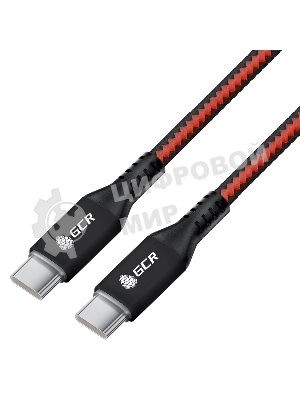 Кабель GCR 1.0m Type-C-C POWER DELIVERY 18 W, быстрая зарядка, текстиль красно-черный, AL case, GCR-56730