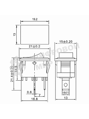 Выключатель клавишный Rexant 250V 6А (2с) ON-OFF черный Mini