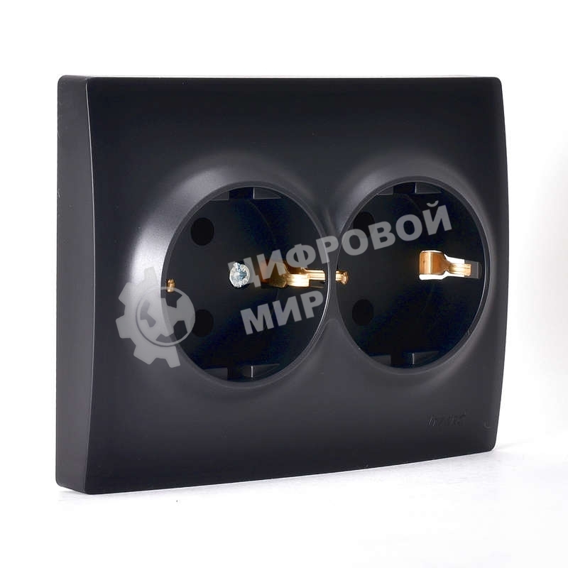 Розетка 2-м СП KARINA термопласт с заземл. черный бархат LEZARD 707-4200-127B