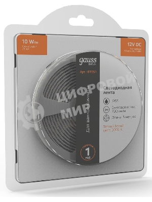 Лента светодиодная Basic Gauss 12V 10W/m 700lm/m 3000K IP65 LED 5m 1/100