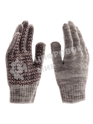 Перчатки трикотажные Сибртех усиленные, гелевое ПВХ-покрытие, 7 класс, бело-серый меланж