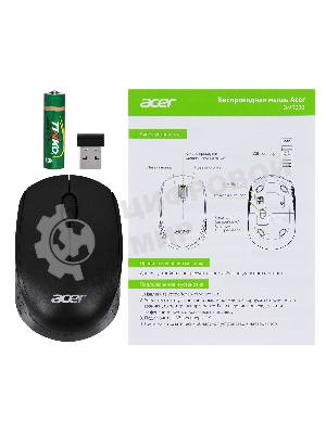 Мышь беспроводная Acer OMR020 черный, 1200 dpi, радиоканал, USB, кнопки - 3