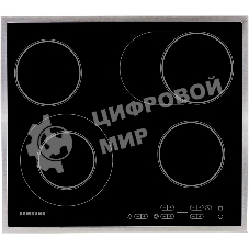 Встраиваемая электрическая панель Samsung NZ64T3516CK/WT, 575x505x55 мм, стеклокерамика, 4 конфорки, рамка - нержавеющая сталь,сенсорное управление, светодиодный LED-дисплей, защита от детей, черный