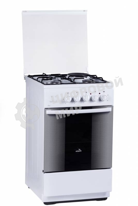 Плита комбинированная Flama RK 23-121 W белый, конфорок 3 газовых и 1 электрическая, духовка 50 л, 50 см x 85 см x 60 см