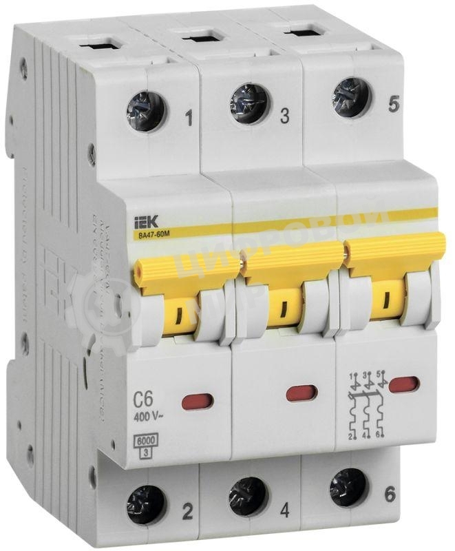 Выключатель автоматический трехполюсный ВА47-60M 3Р 6А 6кА С MVA31-3-006-C IEK