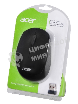 Мышь беспроводная Acer OMR020 черный, 1200 dpi, радиоканал, USB, кнопки - 3