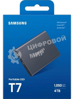 Внешний SSD Samsung T7 Shield, 4TB, USB 3.2 Gen 2 Type-C, R/W 1050/1000, черный