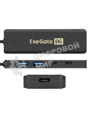 USB-концентратор 4-в-1 ExeGate DUB-2C2P/5G (кабель-адаптер USB 3.2 Gen1 Type C --> 2xUSB3.2 Gen1 Type-A (5G)/2xUSB3.2 Gen1 Type-C (5G), SuperSpeed USB 5Gbps, Plug&Play, черный)