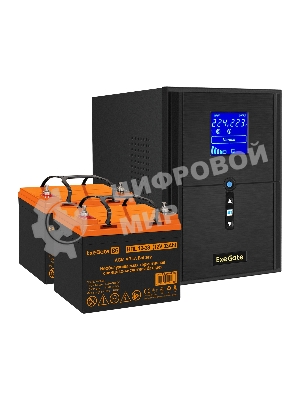 Комплект Источник бесперебойного питания EX295989RUS + батарея 33Aч EX285664RUS 2шт (инвертор, синус, для котла) ExeGate SineTower SZ-2000.LCD.AVR.3SH.1C13.USB <2000VA/1600W, чистый синусоида, LCD дисплей, AVR, 3*Schuko+1*C13, USB, линейно-интерактивный, Black> + батарея ExeGate HRL 12-33 (12В, 33Ач) 2шт
