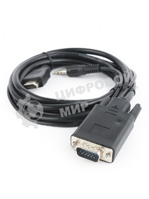 Кабель HDMI->VGA Cablexpert A-HDMI-VGA-03-5M, 19M/15M + 3.5Jack, медь, позол.разъемы, 5м, черный, пакет