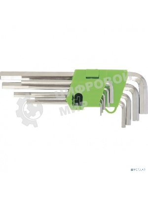 Набор ключей Сибртех имбусовых HEX, 1,5-10 мм, 45x, закаленные, 9 шт., удлиненные, никель.