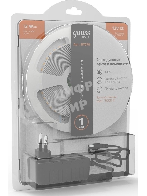 Лента светодиодная Basic в комплекте Gauss 12V 12W/m 1200lm/m 3000K IP65 LED 5m 1/50