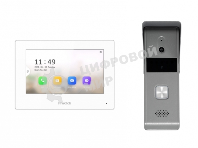 Комплект гибридной видеодомофонии, Включаются устройства:, DS-D100P, VDP-H3212W, 1 блок питания 12В, Работа с Hik-Connect