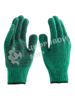 Перчатки трикотажные Сибртех усиленные, гелевое ПВХ-покрытие, 7 класс, зеленые