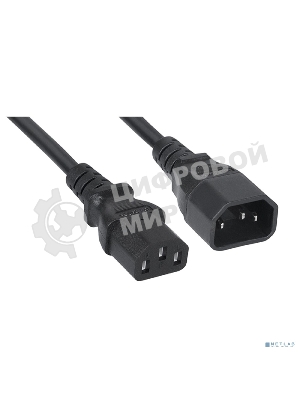Кабель питания сист.блок-монитор Cablexpert PC-189-VDE-5M, 5м, C13-C14, VDE, 10А, Сечение провода: 0,75 мм2, черный, с заземлением