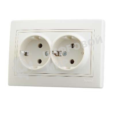 Розетка 2-м СП Мира керам. с заземл. крем/крем. Lezard 701-0303-127