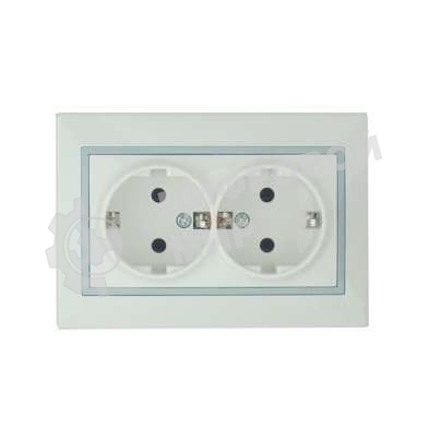 Розетка 2-м СП Мира керам. с заземл. белый/сер. Lezard 701-0215-127